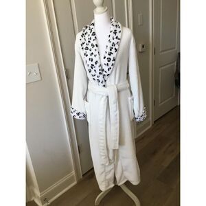 White Mark Long Sleeve Plush Robe Cozy Leopard Print Size L/XL & Slippers